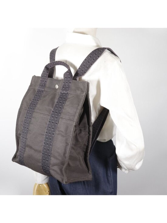 Hermes Sac A Dos PM Her Line Nylon Canvas Gray Backpack